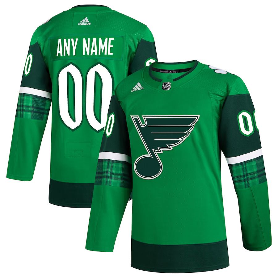 Men St. Louis Blues adidas Kelly Green St. Patricks Day Authentic Custom NHL Jersey-0